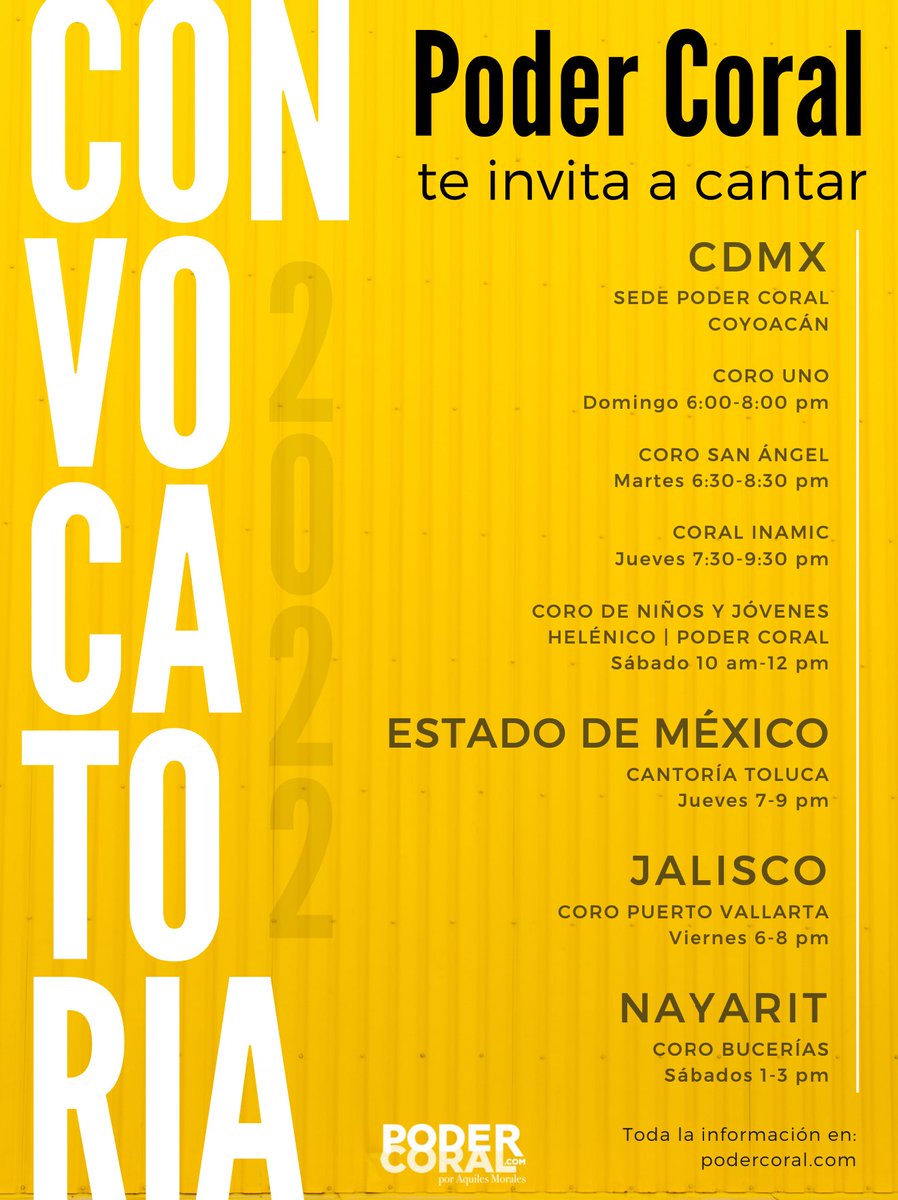 PoderCoral's tweet photo. Invitamos a todas/os a cantar. Toda la información en https://t.co/qqbbu2Ccad #canto #hoy #coro #puertovallarta #cdmx #bucerias #toluca #aquilesmorales #podercoral https://t.co/zdk5Ujm2iN