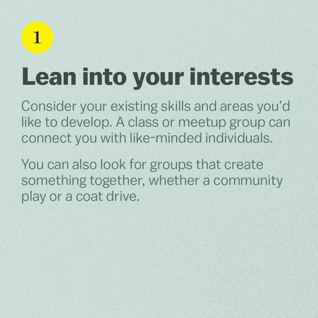 voxdotcom's tweet image. 2/ One of the easiest ways to find a group you'd mesh with is to figure out where you wouldn’t mind spending a few hours of your time. 

Part of the beauty of community is its ability to draw people from varying stages of life who can open your eyes to new perspective and wisdom.