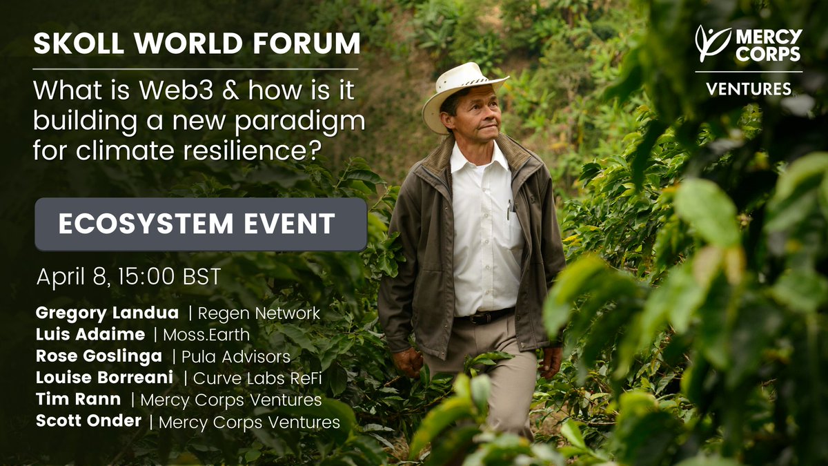 MCSocialVenture's tweet photo. What is #Web3 &amp; how is it building a new paradigm for #climate resilience?

Join us at Skoll World Forum on April 8, 15:00 BST, for discussion with @regen_network, @moss_earth, @AdvisorsPula &amp; @curvelabs.

https://t.co/fKMaIEFEFh @SkollFoundation #SkollWF https://t.co/Fne2lXX1tD