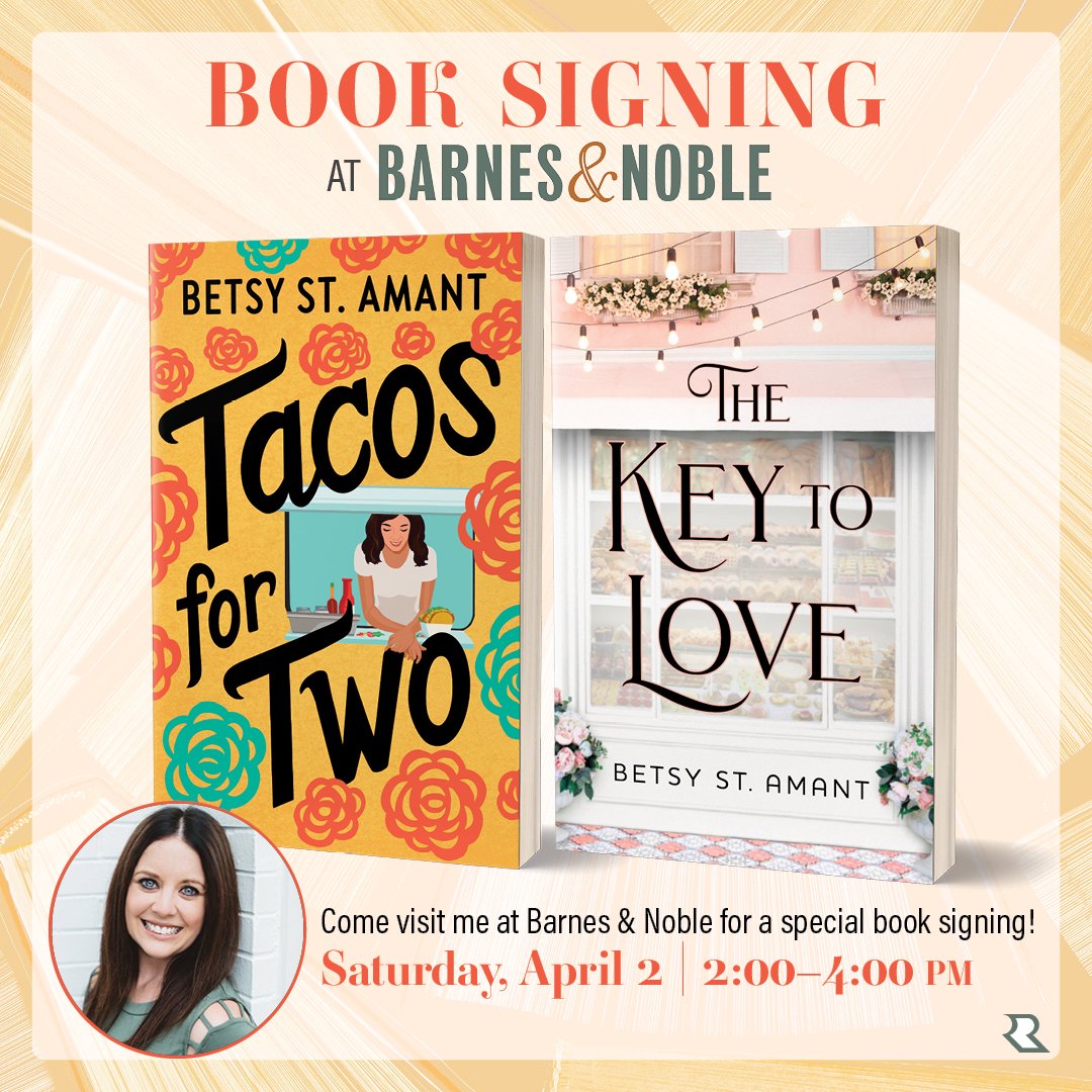 betsystamant's tweet photo. THIS SATURDAY! Barnes &amp; Noble on Youree Drive in Shreveport. Come see me! #booksigning #authorlife @RevellBooks #booksforsale #writingcommunity #amwriting #amsigning #creatives @BNTrends #fictionnovels #TacosforTwo #TheKeyToLove #Shreveport #freecandy #winabook #giveaways https://t.co/DAqMENV9EY