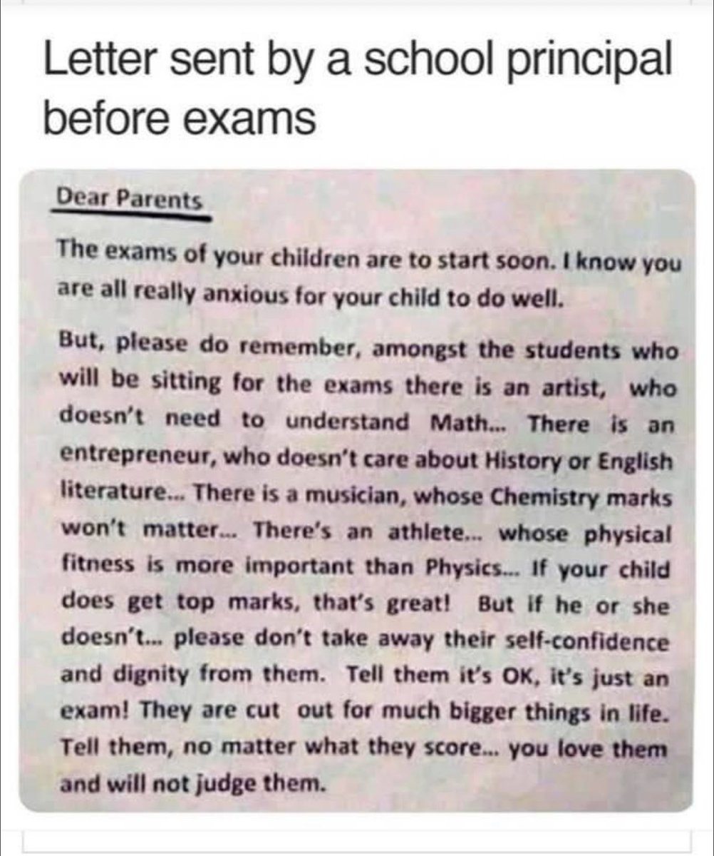 Worth YOUR  60 seconds to read!  Letter written by principal before exams.