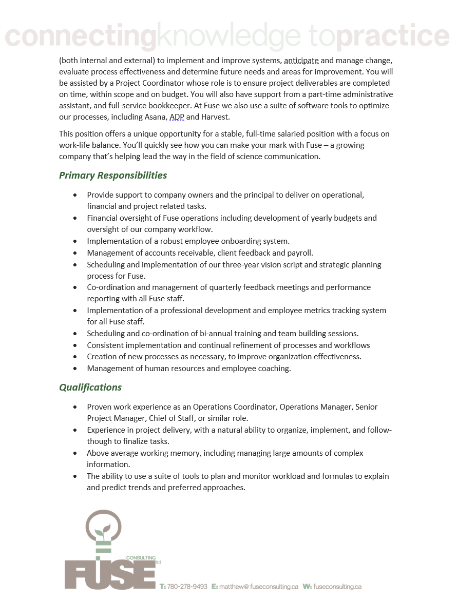 FuseKnowledge's tweet photo. #JobAlert! We are #hiring a Chief of Staff to join our team. We're looking for the ultimate doer who can take a plan and execute it. Interested in applying or know someone who might be? Submit your cover letter and resume to madison@fuseconsulting.ca  by April 19. https://t.co/CRb87vc3HX