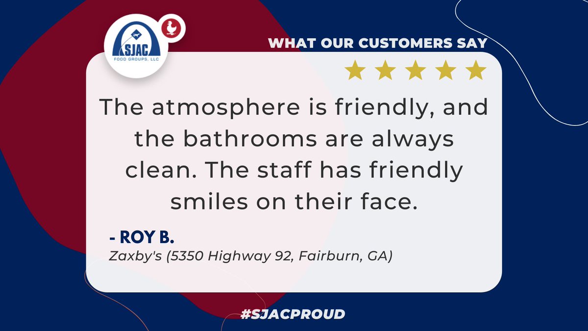 SJACFoodGroups's tweet photo. Every SJAC employee's success starts with serving our guests. Thank you to our team at the Zaxby's (5350 Highway 92, Fairburn, GA), for making our guests' experience one of the best they've had! We hope to serve you again very soon, Roy! 👍🐓 https://t.co/5AaKhFwzVB