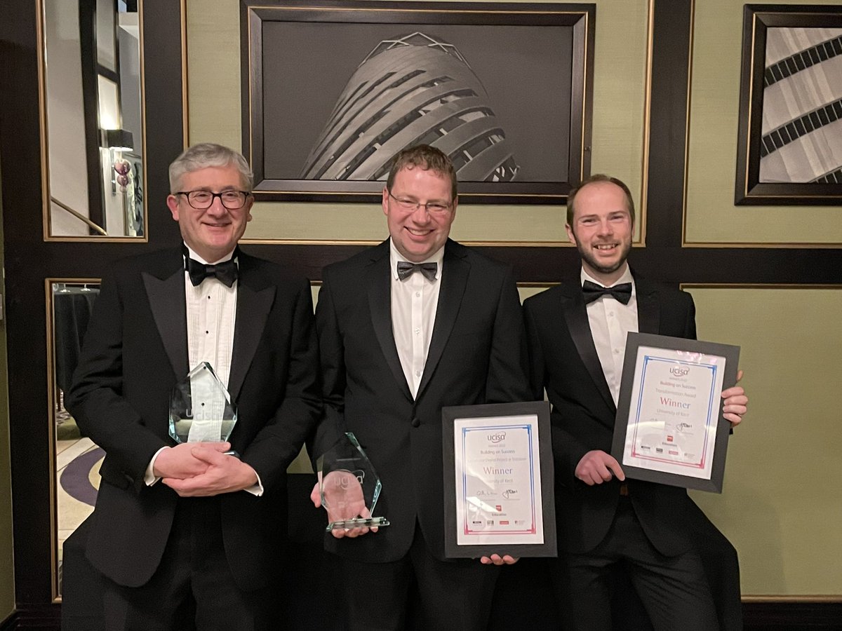 jamesmccrea's tweet photo. Absolutely delighted that fantastic work from teams @UniKent has been recognised at the UCISA leadership awards tonight. Not one but two awards!! #ucisa22 https://t.co/3WO9Aw8jsy