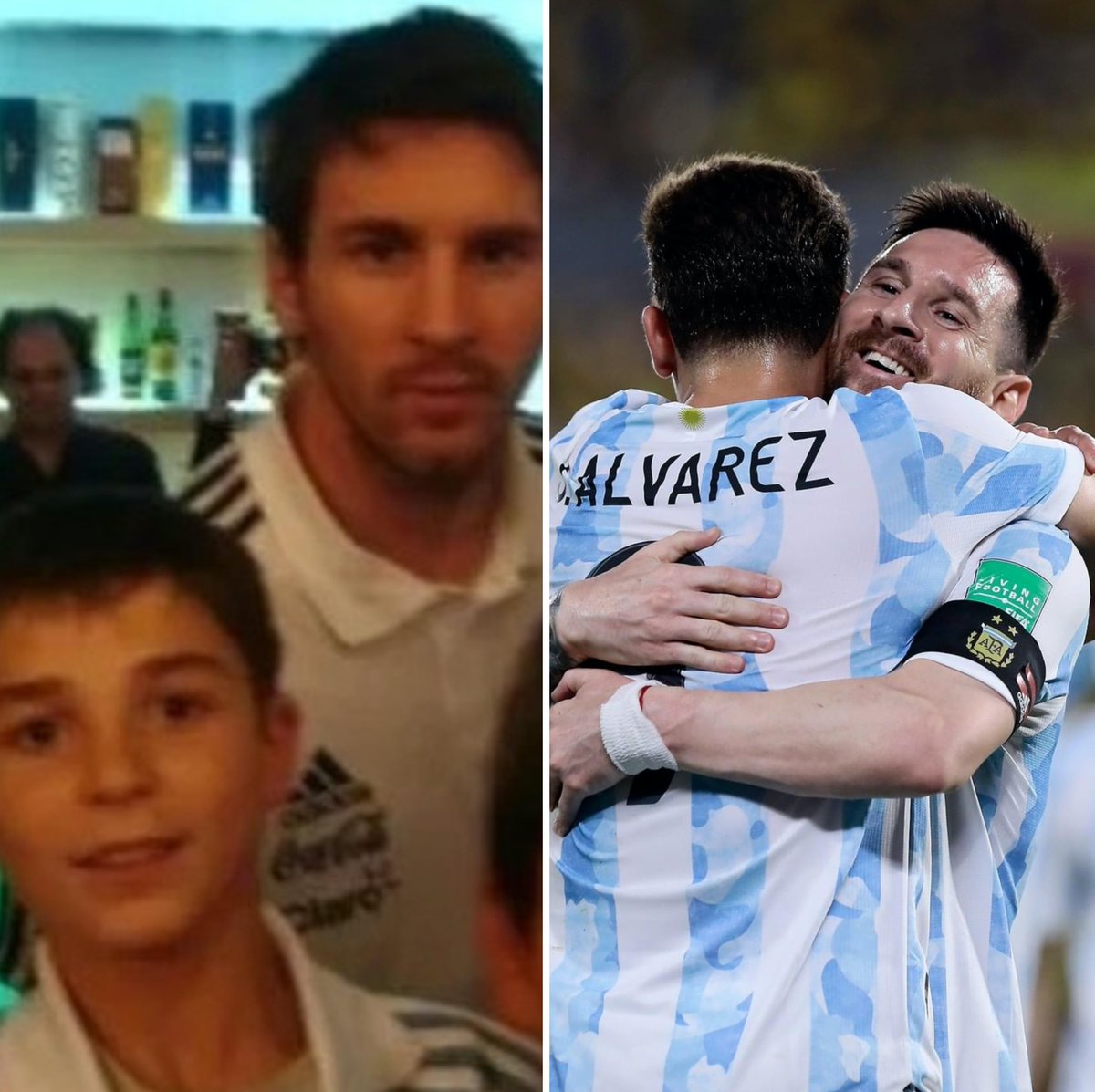 ESPNFC's tweet photo. Julian Alvarez went from asking Messi for a photo when he was a kid to scoring his first goal for Argentina and celebrating with Messi afterwards 💙

What dreams are made of ✨ https://t.co/n0ya1FJReb