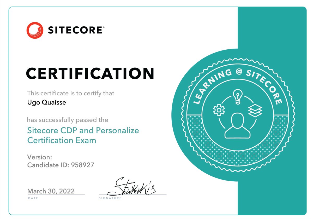 uquaisse's tweet image. Just passed the new &quot;Sitecore CDP and Personalize&quot; certification exam :-) @sitecore #happylearning #sitecorecdp #sitecorepersonalisation