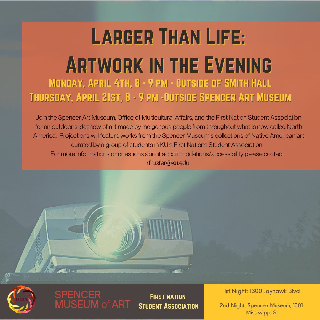 REL_Study_KU's tweet photo. Join us next Monday for a showing of Indigenous artwork projected on Smith Hall!
@SpencerMuseum @ku_oma @fnsaatku
#UniversityOfKansas #RockChalkJayhawk #SmithHall https://t.co/nL9OWyomDY