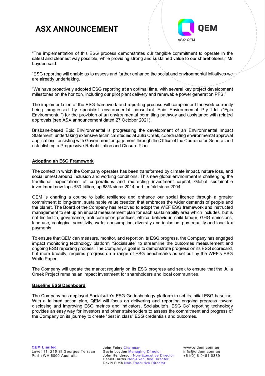 QEMlimited's tweet photo. $QEM Proactively Adopts the Global Standard for #ESG Reporting.

Full announcement at https://t.co/ZOMD5YS98a https://t.co/eZ8QoYkUBm