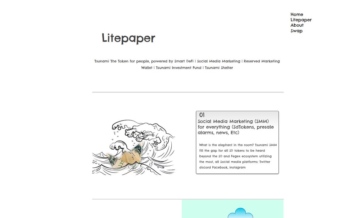 Litepaper of TSUNAMI Token is LIVE on Website🌊
Check this out! 
tsunamisd.com/litepaper

You can read what is the roadmap and the purpose of the TSUNAMI token🚀🔥💸
BULLISH INCOMING 🌊🌊

#TSUNAMI #FEG #ROX #SmartDeFi