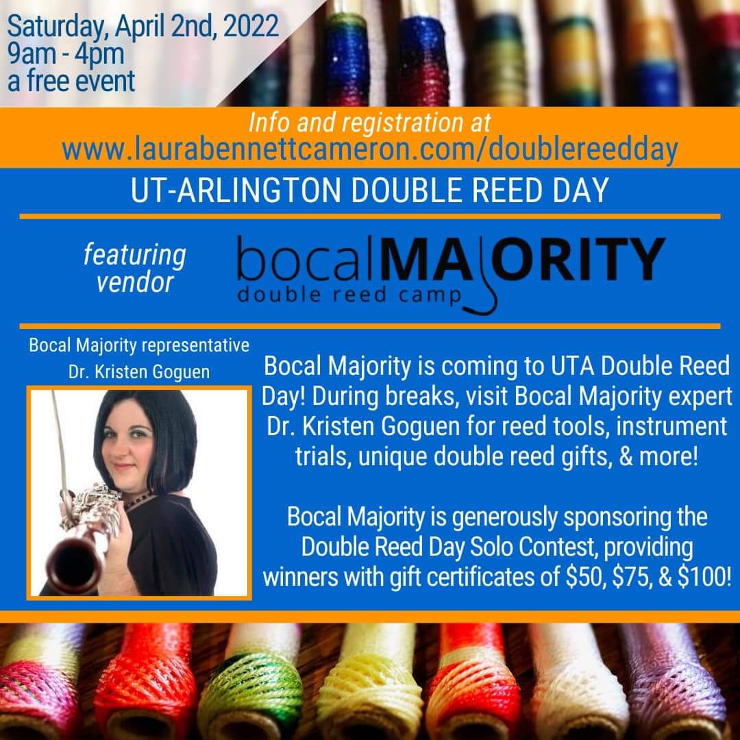 Always_Mads's tweet photo. Calling all double reed players! UTA's Double Reed Day is back! The whole thing is FREE, including lunch! We're also hosting a solo contest, where Bocal Majority is gifting certificates to their store! Refer to the flyers below for more information! Share this!
#bassoon #oboe https://t.co/1lop9CxOEi