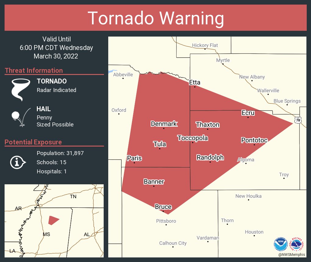 NWS Memphis on Twitter "Tornado Warning including Pontotoc MS, Bruce