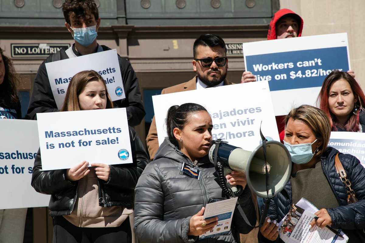 Massnotforsale's tweet photo. From Roxbury and Lynn to New Bedford and Springfield — today Massachusetts said NO to letting Big Tech break the strong workers' rights laws our state has fought hard for.

Thank you so much to everyone who came out today and spoke out against Big Tech's ballot question. #mapoli https://t.co/9626WnCtKT