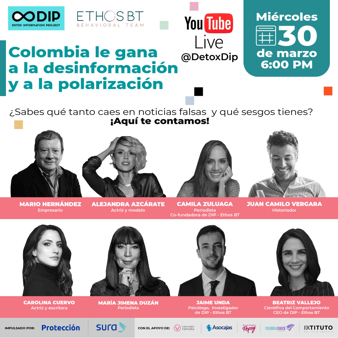NoComoCuento_'s tweet photo. ¿Sabes qué tanto caes en noticias falsas y qué sesgos tienes? 📆Averígualo hoy a las 6pm con @LAAZCARATE, @marioherzam, @cuervoCarolina y el equipo @DetoxDip @beatrizhvallejo @JaimeUndaMcFarl y @ZuluagaCamila #DetoxInformativo 🇨🇴
📲💻  Ingresa a https://t.co/BiW06BnlIj https://t.co/3oH7suBcUd