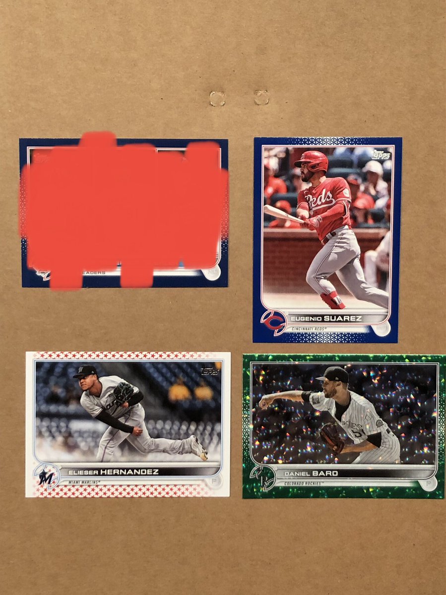 2022 Topps S1 parallels

Suarez $2 PWE

Bard /499 $3 PWE

Elieser Hernandez /76 $5 PWE

More than three add $4 BMWT

<a href="/84baseballcards/">84Cards • Daily Team B/S/T</a> @hobby_connect @hobbyconnector <a href="/sports_sell/">@SPORTS_SΞLL</a> <a href="/TheHobby247/">The Hobby 24/7</a> <a href="/yourcardxchange/">Sports Card Xchange</a> @cardboardechoes #HiveBST