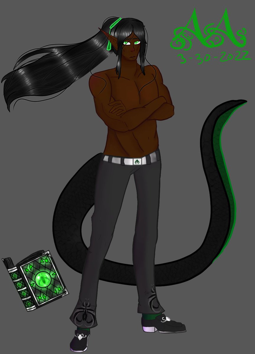 Aura1Arts's tweet photo. This is the new official reference for my god of death Arua Abhor #Arua #Snake #blackcharacterdesign #CLIPSTUDIOPAINT #Kingdesign #OC #originalcharacter #shirtless #LGBT https://t.co/w5F9xGKAmS