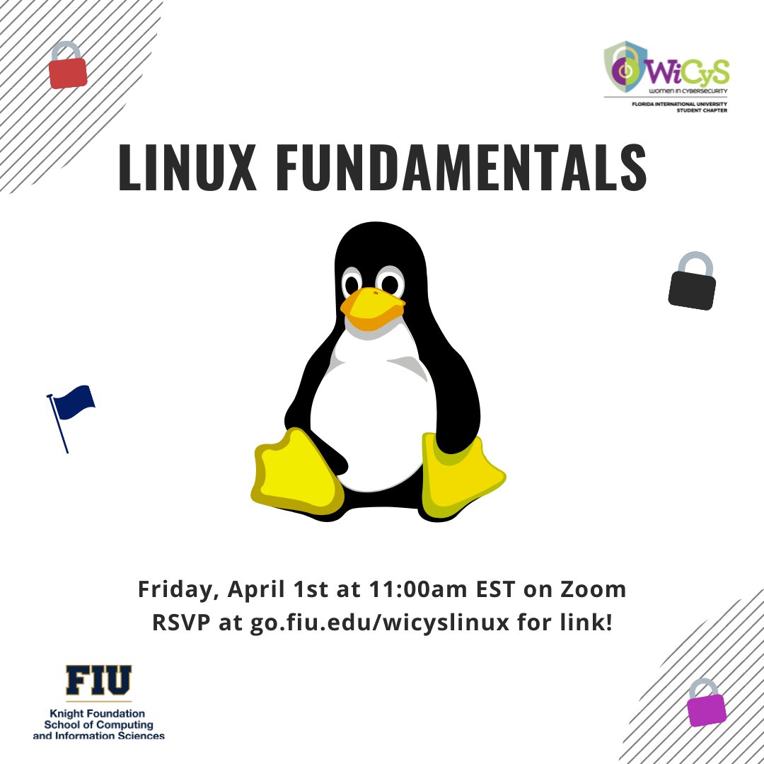 wicysfiu's tweet photo. Join us to learn basic Linux commands to make your way around the Linux terminal. We'll also discuss some commonly used Linux commands in CTFs.

RSVP at https://t.co/3JhTMjyZid for link!

#wicysfiu #wicysorg #wicys2022 #fiucec #fiukscis #womeninstem #womenincyber #cybersecurity https://t.co/y4JzhqyBXx