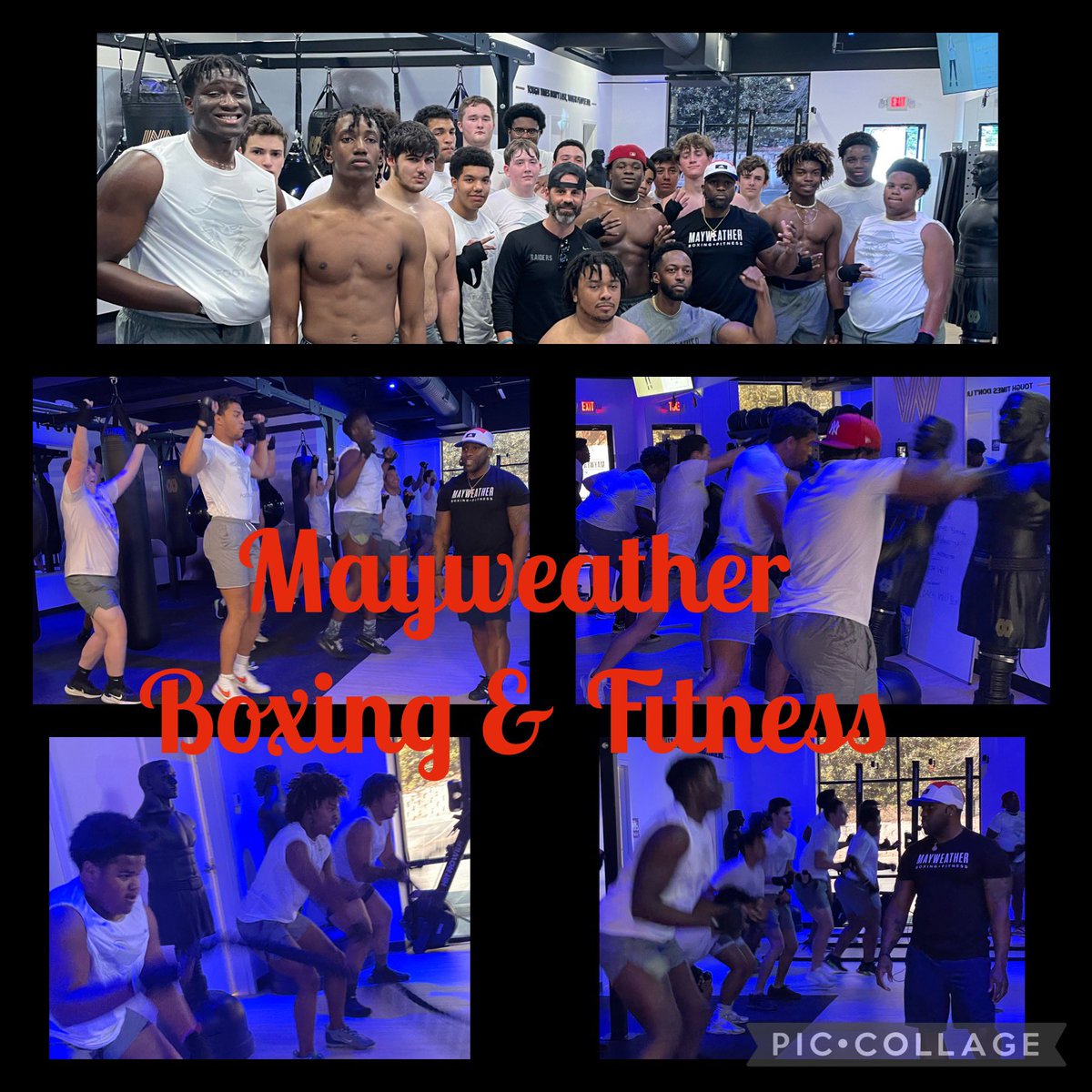 AHSFootball's tweet photo. Our boys got in some great work while having a lot of fun @MayweatherFit.  Preciate Coach Will and Coach Adam for bringing us in and helping us get better today! Stop in and check the new gym out if you want to burn some calories and try something #di22erent @FloydMayweather https://t.co/UbDgd0oJKH