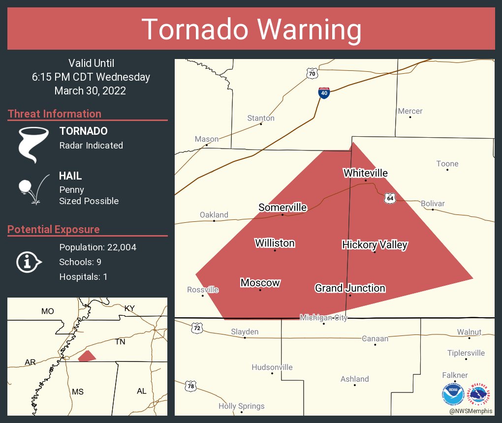 NWS Memphis on Twitter "Tornado Warning including Whiteville TN