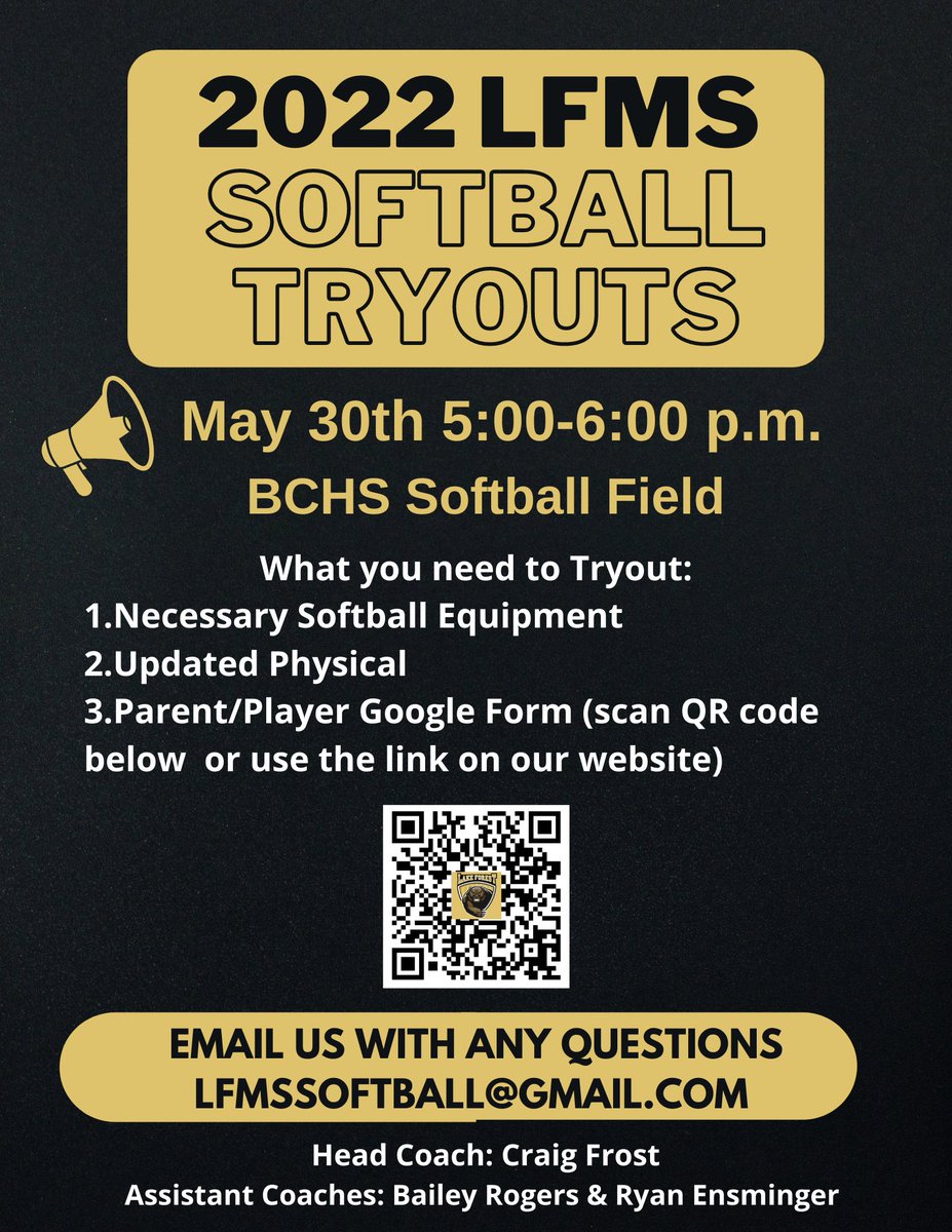 Get ready future Bruins, softball tryouts are officially 2 months away &amp; we can’t wait to meet you! See the flyer below for more information!! 🥎

Google Form link: forms.gle/X4q3sdDYb9pVEB…