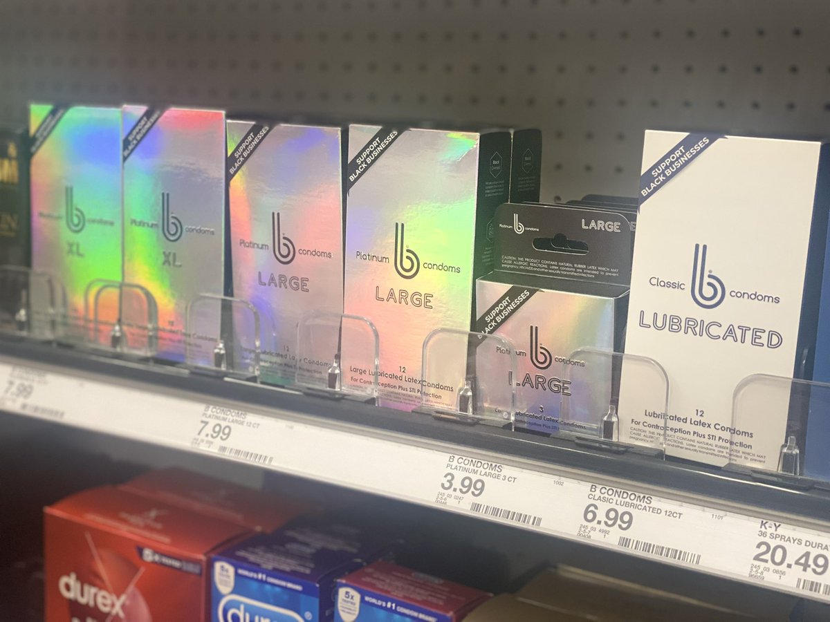 Marissatanee's tweet photo. Black Owned Condoms at Target nationwide #Condoms #Target #targetwhileblack #BlackOwnedBusiness #blackowned #targetrun #sellingcontent https://t.co/h9hXMBNYtY https://t.co/func9OcFl9