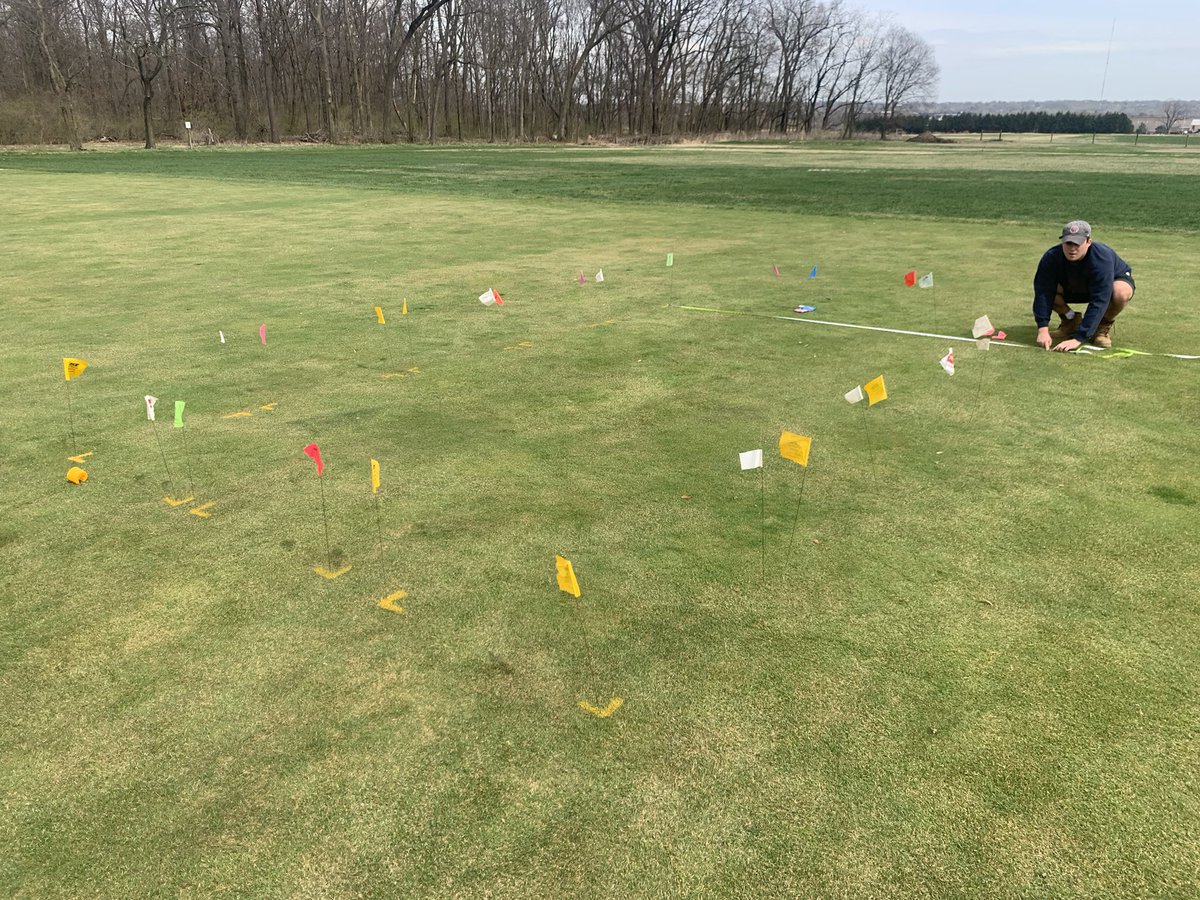 Great day to set up plots! <a href="/casey_williams3/">Casey Williams</a> setting up his divot recovery trial for independent study credit. #buckeyeturf