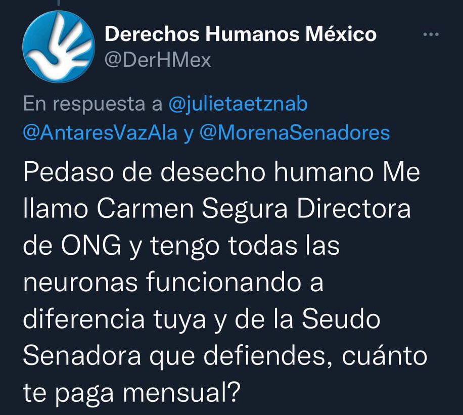 Esta es la “Sociedad Civil que defiende los DDHH”. Gracias a que la Señora Carmen Segura se identifica a sí misma (celebro que haya salido del anonimato de su ONG), podemos hablar un poco de sus muy interesantes antecedentes. #Hilo