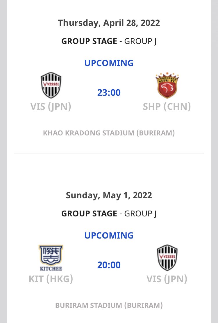 V_Supporter's tweet photo. よく見たら略称が #VIS に変わってる。
2020大会は #VKO やったんやけど。
#ACL2022
#VisselInAsia https://t.co/CSsfUQBlM0