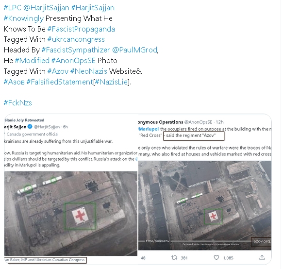 SRAntiFascism's tweet photo. Indeed #Hospitals are #NotATarget
Tracking #ICRC @ICRC members& #NoReport
even close, has come from them of what
#HarjitSajjan is #lyingabout that #actually came
from #NeoNazi #AzovBattalion
https://t.co/GcA6nldg88
So it is #OneBigLie coming from
#VanSouth #LPC @HarjitSajjan https://t.co/ui81MfreJ2