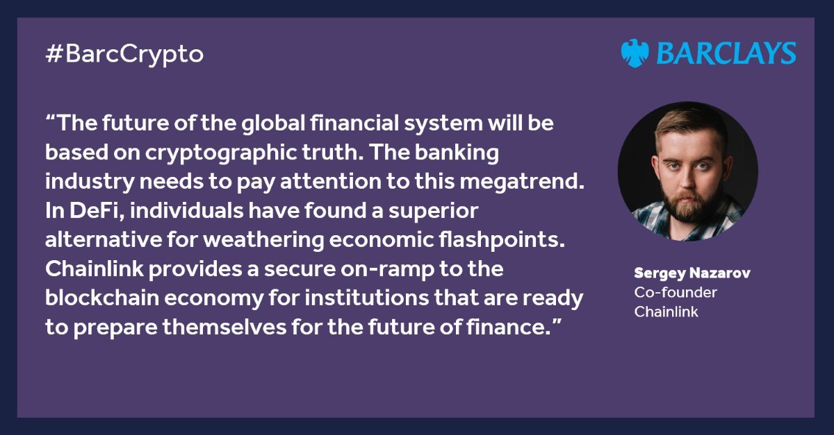 DexTracNode's tweet photo. This is incredibly powerful from @SergeyNazarov 💪💪

Taken from his recent talk at the #BarcCrypto summit

"@Chainlink provides a secure on-ramp to the #Blockchain economy for institutions that are ready to  prepare themselves for the future of finance."

https://t.co/k4N6BOrDHr https://t.co/OnwGVvePiM