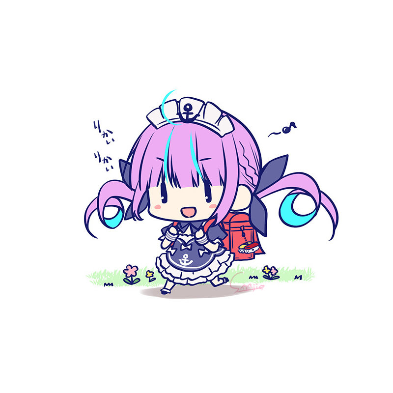 minato aqua 1girl chibi backpack maid headdress colored inner hair twintails solo  illustration images