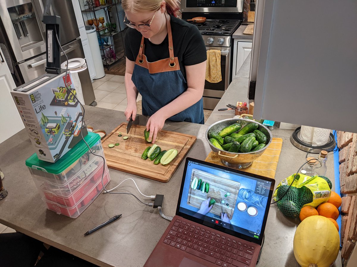 thekylekitchen's tweet photo. How do you teach #STEM ? This is my daughter's chemistry project for learning about acids and fermentation. She decided to film a cooking show to document levels of acids in pickles. #Authenticlearning #Chemistry  #edchat #edtech https://t.co/YzHIPRxhIt