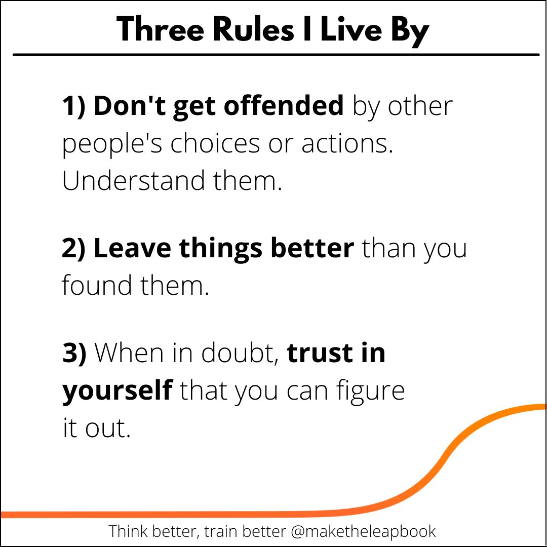maketheleapbook's tweet image. I was asked if I have three rules I live by. These are the three I chose.

Read my latest article at maketheleapbook.com/blogs/news/wha…

#maketheleap #threerules #thinkbetter #livebetter