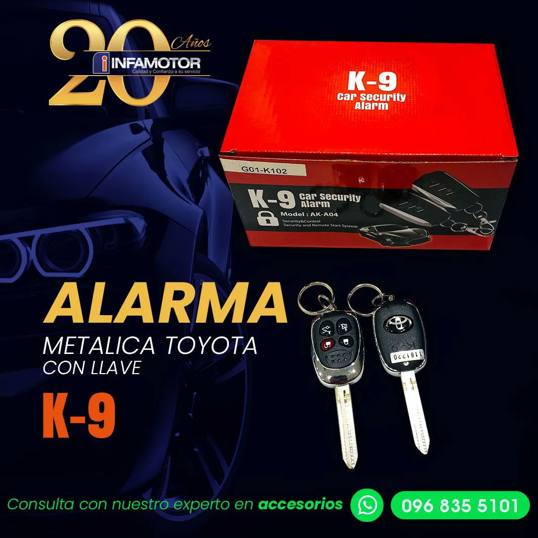INFAMOTOR's tweet photo. 🔐Seguro y elegante con #K-9
Tenemos modelos de control para alarma con llave, si tienes un #Toyota esta es tu alarma👌 Si necesitas un catalogo de alarmas déjanos un comentario y te lo enviaremos con gusto 💪
👇🏻Whatsapp👇🏻
⚙️Repuestos 099 942 2214
🔅Accesorios 096 835 5101 https://t.co/G2Cw879AQa