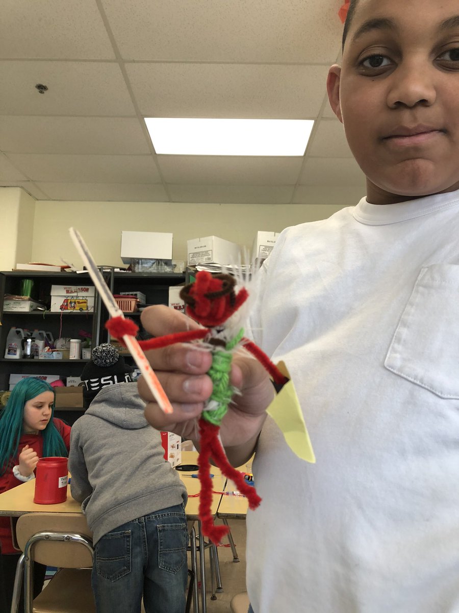 5th grade had a moment to explore materials as they wait for their ceramics to be fired. Ss expressed an interest in craft materials and to have “free time” so naturally I didn’t resist! Ss created adornments, figure work and conceptual works with fascinating titles!