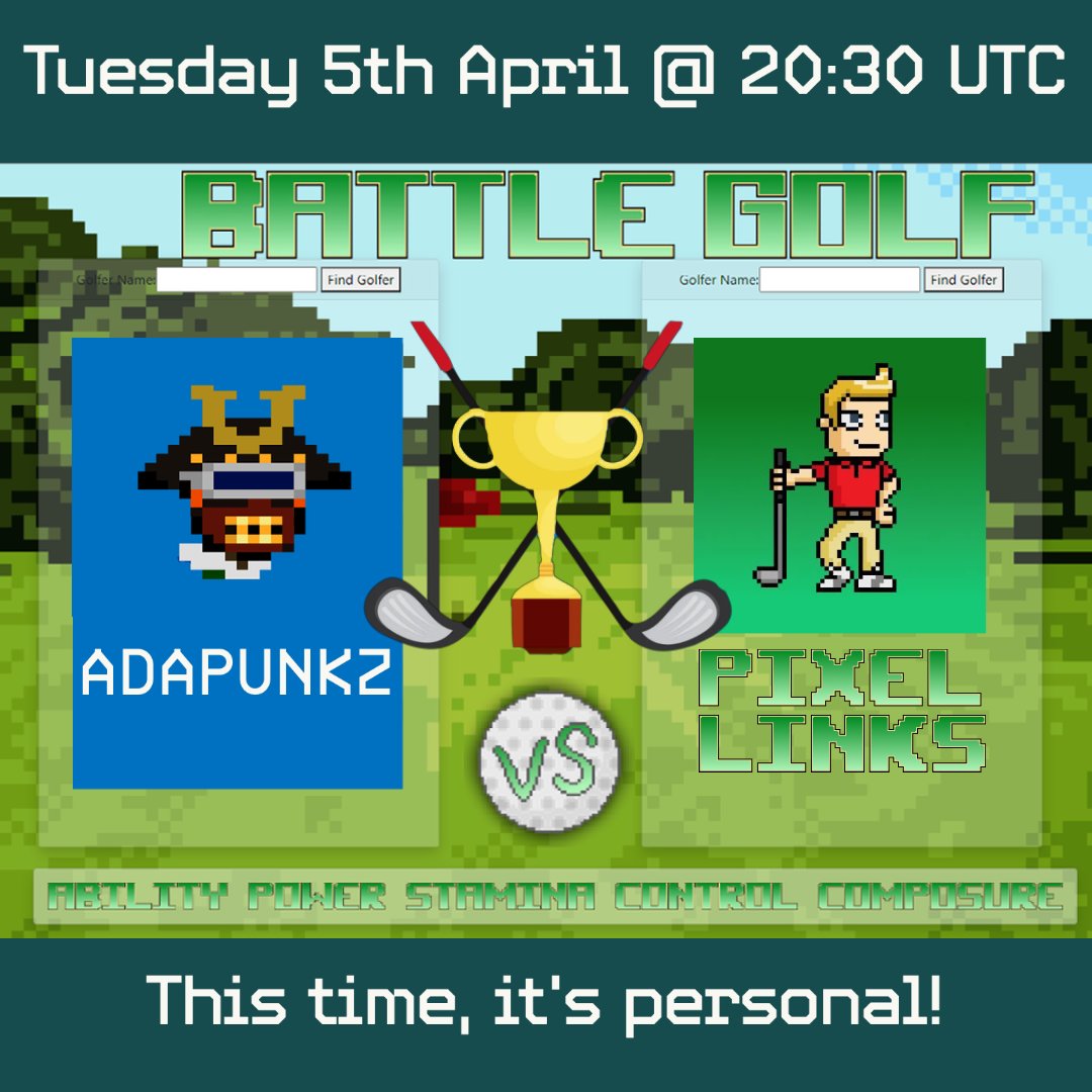 Our friends at @PixelLinksGolf have challenged us to Battlegolf Re-Match after we handed them their sorry asses last time 🤪

Come join team #ADAPunkz next week and show your support 🤟

🚨Our first test #DAO Vote is complete punkz - time to get *funding proposals* on the move 🚀