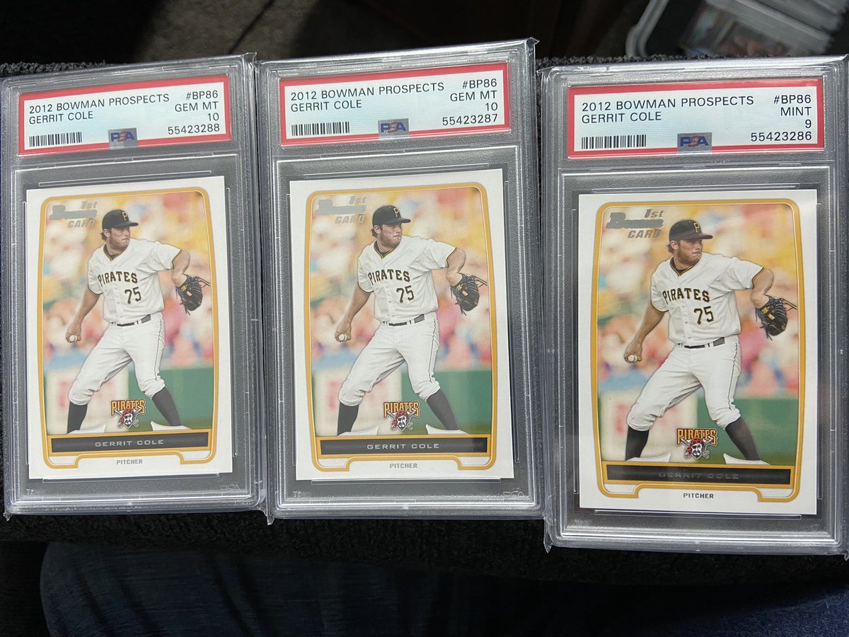 RT @DZcards21: 2012 bowman prospects 1st Bowman Gerrit Cole PSA 10 $80 each
PSA 9 $25 https://t.co/7WkXoa1Xte