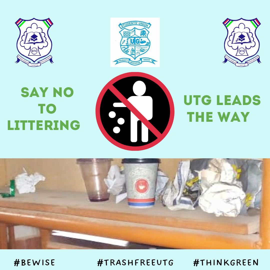utgssa's tweet photo. UTGSU: ZERO WASTE CAMPAIGN‼️
Maintaining a clean and hygienic environment should be at the heart of everyone if we desired for productive and effective lecturing and learning space.
#BePartOfTheSolution
#TrashFreeUTG
#KeepUTGClean
#KeepGambiaClean https://t.co/7ynQHz3nNG