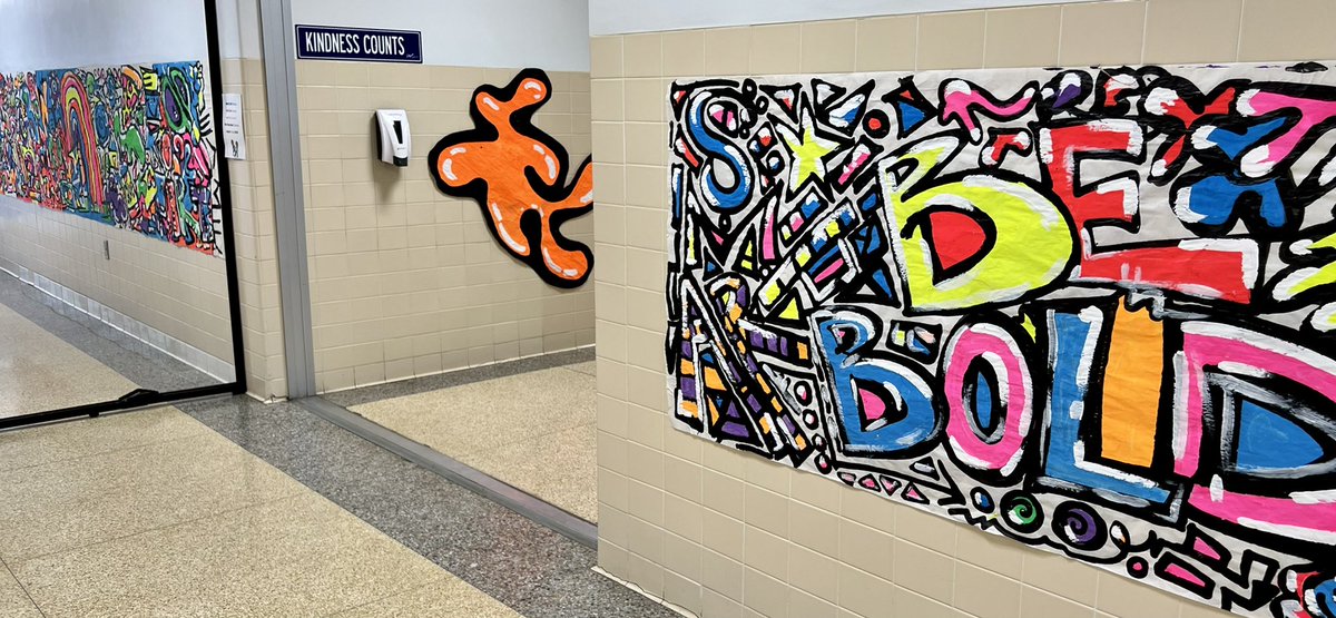 MrsLoucksWY_ART's tweet photo. 🎨The Trimmer #ArtAttack is under way!  🖌All 4th and 5th grade students worked collaboratively to paint and create large murals that are featured throughout the building!🖼
#ARTAttack
 #Wyproud
#WYART
@wyasdblue 
@WYBulldogArt 
@cassiestephens thanks for the dauber inspiration! https://t.co/Lp6HIgHgqa