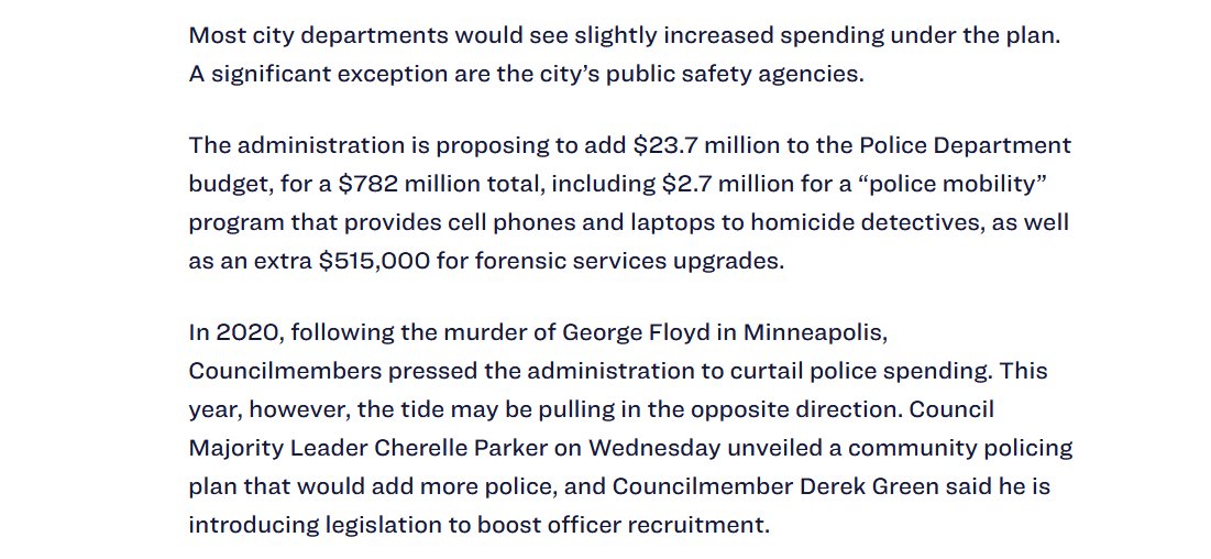 When you see numbers like this, don't forget that the FOP won a 2.75% pay raise last year, after the budget was approved. FY23 police budget is up $23.7 million from FY22 police Gen. Fund spending, but it is up **$52.4 million** from last year's approved police budget of $729 MM.