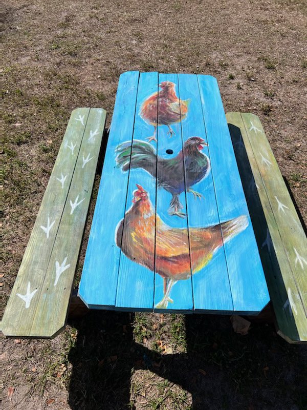 Look at these picnic tables that have been transformed into beautiful works of art! Our Art teacher Mrs. Young is so talented! <a href="/LeeSchools/">School District of Lee County</a> <a href="/VillasArtists/">Sarah Kate Young</a>