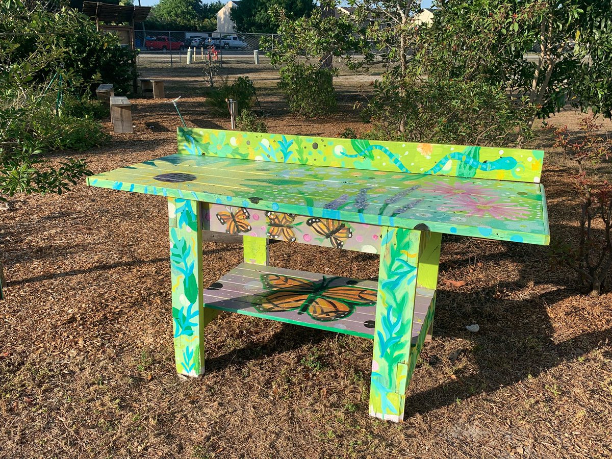 VillasElem's tweet photo. Look at these picnic tables that have been transformed into beautiful works of art! Our Art teacher Mrs. Young is so talented! @LeeSchools @VillasArtists https://t.co/lHGLLyUX05