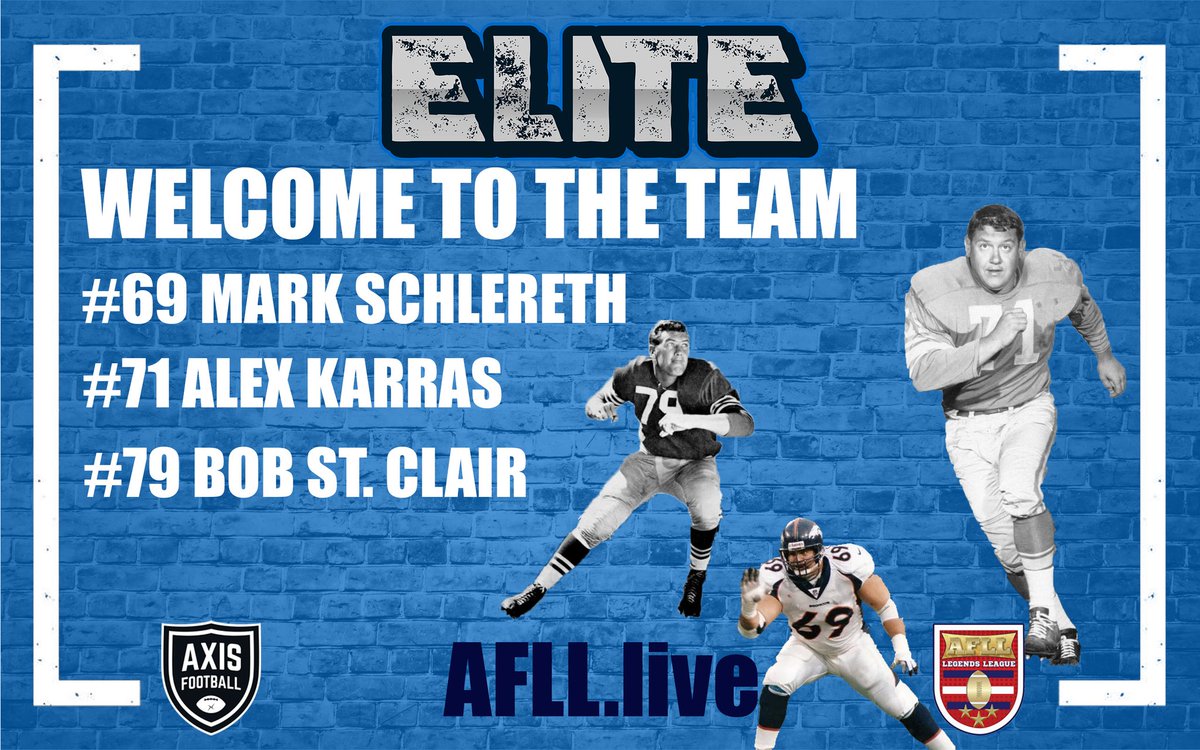 EliteAFLL's tweet photo. Welcome to #Elite 
#BobStClair
#MarkSchlereth
#AlexKarras
@TheAFLL @AxisFootball @UFFSports @UFSNetwork
#EliteFootball #24kSports #AxisFootball #LegendsLeague #NFL #Broncos #Lions #49ers https://t.co/GWslmN6XH0