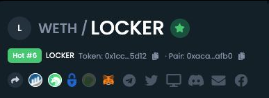$LOCKER IS TRENDING ON #Dextools!🚀

✅CA:  0x1Cc29Ee9dd8d9ed4148F6600Ba5ec84d7Ee85D12

📊Chart: dextools.io/app/ether/pair…

💰8% Buy Tax/15% Sell Tax

📣Telegram: t.me/LockerToken_Ch…
🔷Twitter: @LockerToken 

#ETH #Locker #100xgem #100xgems #1000xgem #100x #DAO #DeFi #Crypto