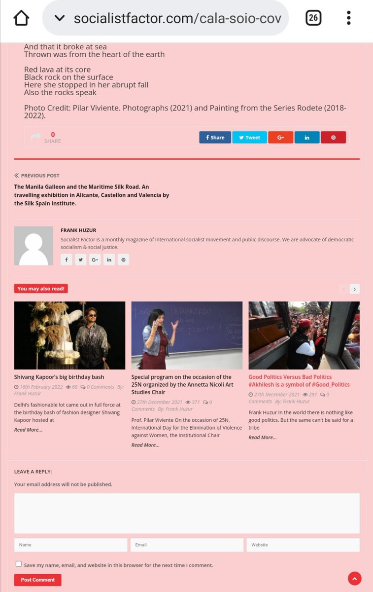 PilarViviente's tweet photo. Viviente, P. (2022, February). Cala Soio / Cove Soio. Socialist Factor magazine. https://t.co/C1YEICD2oY

#pilarviviente #UniversidadMH #contributingeditor #Spain #SocialistFactor #art #poetry  #environmentalawareness #localgoesglobal #Altea #Mediterranean https://t.co/dDvuxR4aHR
