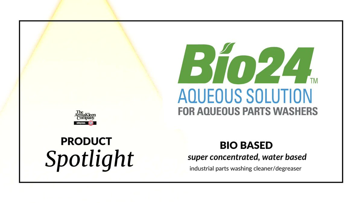 Armakleen's tweet photo. We’d like to spotlight our bio based #aqueous solution Bio 24, an industrial parts washing cleaner/degreaser designed for a variety of cleaning applications. Learn more about Bio 24, &amp; our other aqueous cleaners, over on our website. https://t.co/azG4Qz4iWe https://t.co/nALH7CRSxU