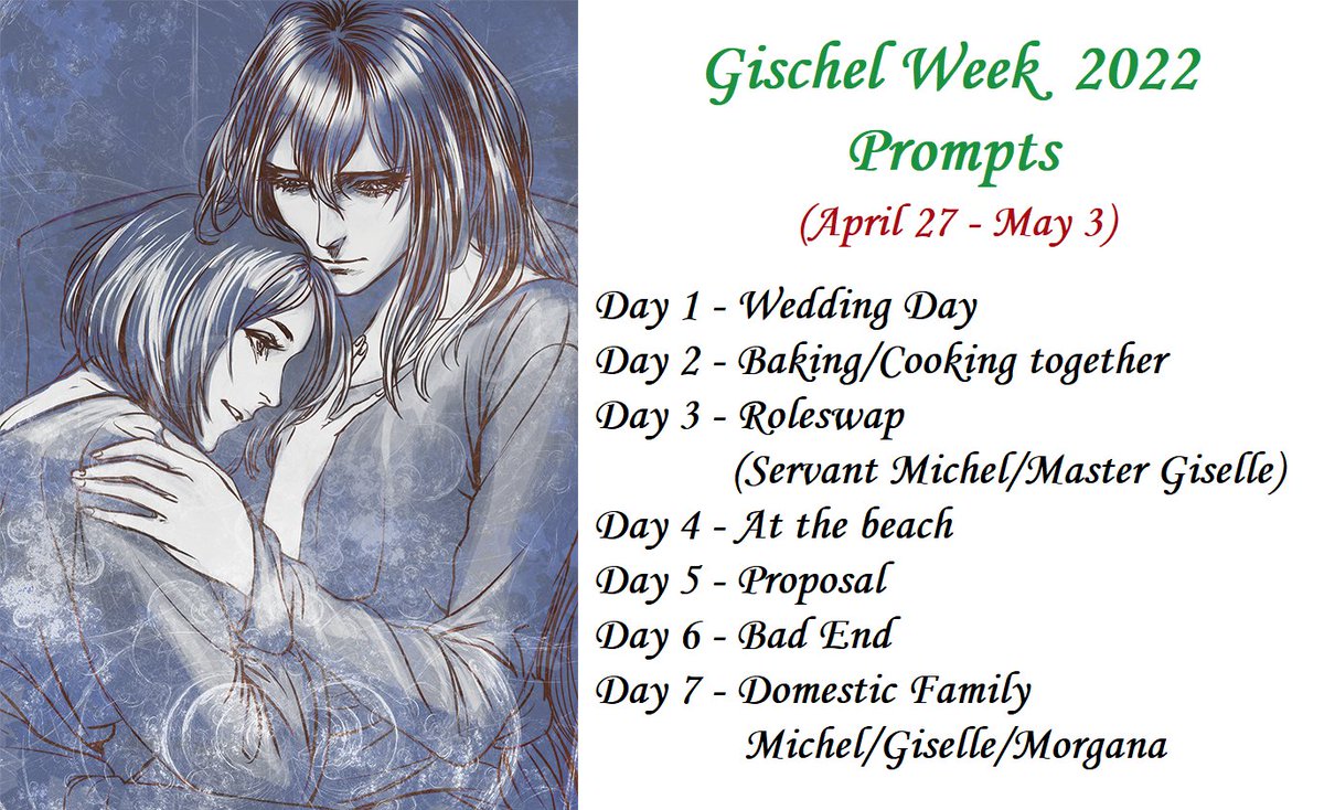GischelWeek's tweet photo. ⚔️ Annnd that’s it, the poll is now closed! ⚔️

As usual, thanks to all of those who participated! 💕

The 7 prompts that were voted are the following:

#TheHouseinFataMorgana #FataMoru #Gischel #GischelWeek #MisheJize #MichelBollinger #ファタモルガーナの館 #ミシェジゼ https://t.co/g1RNlU6Ehk