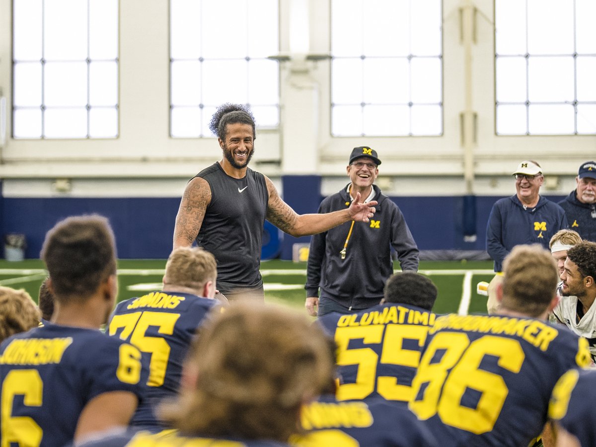 Football Family. Excited to share the field with our honorary captain for Saturday's Maize and Blue Spring Game, @Kaepernick7 #GoBlue 〽