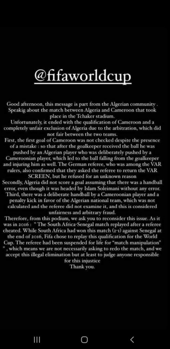 v_dawa's tweet photo. @FIFAWorldCup @CAF_Online #Algeria_and_Cameroon_match_unjust_Bring_usback_the_match_Where_is_FIFA_ 
#Algeria_and_cameroon_match_injust_bring_us_back_the_match_where_is_FIFA_where_is_VAR https://t.co/ABWLNvbJpE