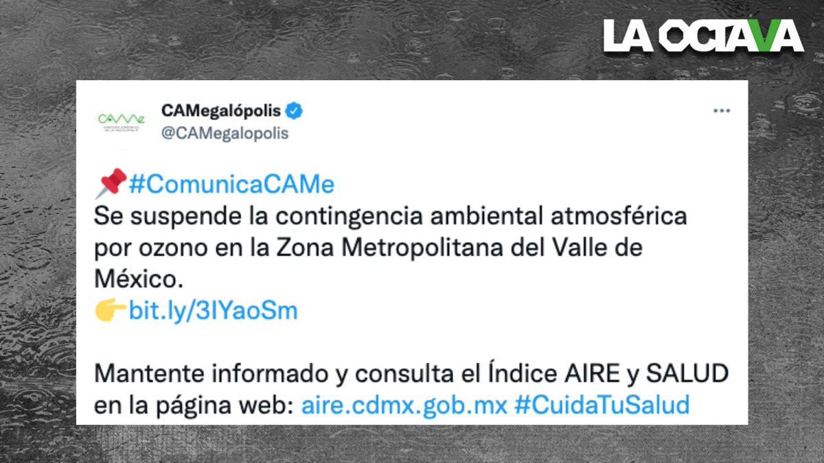 #ÚLTIMAHORA | La @CAMegalopolis suspende la contingencia ambiental en la zona metropolitana del Valle de México, por mejora en la calidad del aire.