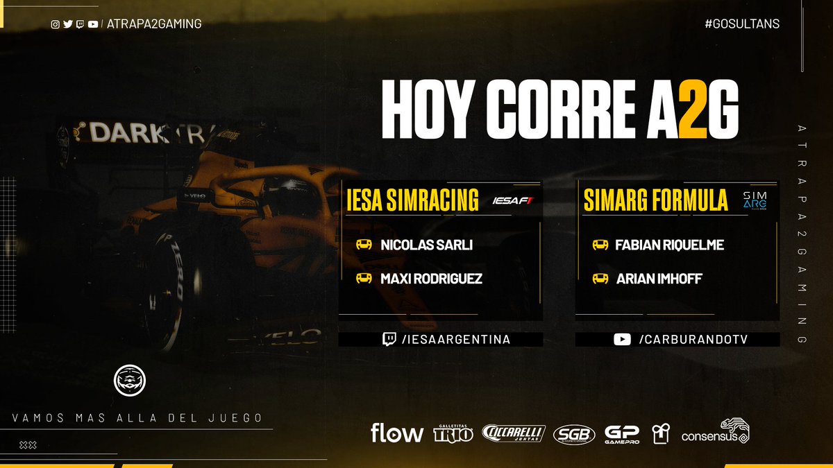 atrapa2gg's tweet photo. #F1
¡Hoy corre A2G! 🏎️💨
🏆 @IESASimRacing
🇧🇭 GP de Bahréin
🕒 22:00hs 🇦🇷
📺 https://t.co/46yPjdQdci
--------------------------
🏆 @simARGformula
🇸🇦 GP de Arabia Saudita
⏰ 22.15hs 🇦🇷
📺 https://t.co/mqFaIywP1D
#GoSultans 👳 #LaSultaneta 🛴 https://t.co/4M54hyzGkn